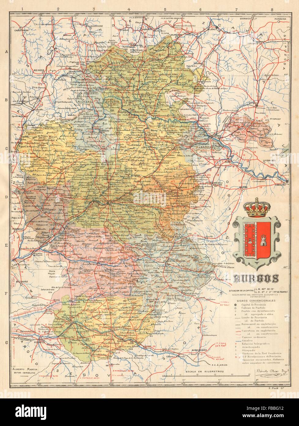 BURGOS. Castilla y León. Mapa antiguo de la provincia. ALBERTO MARTIN, c1911 Stock Photo