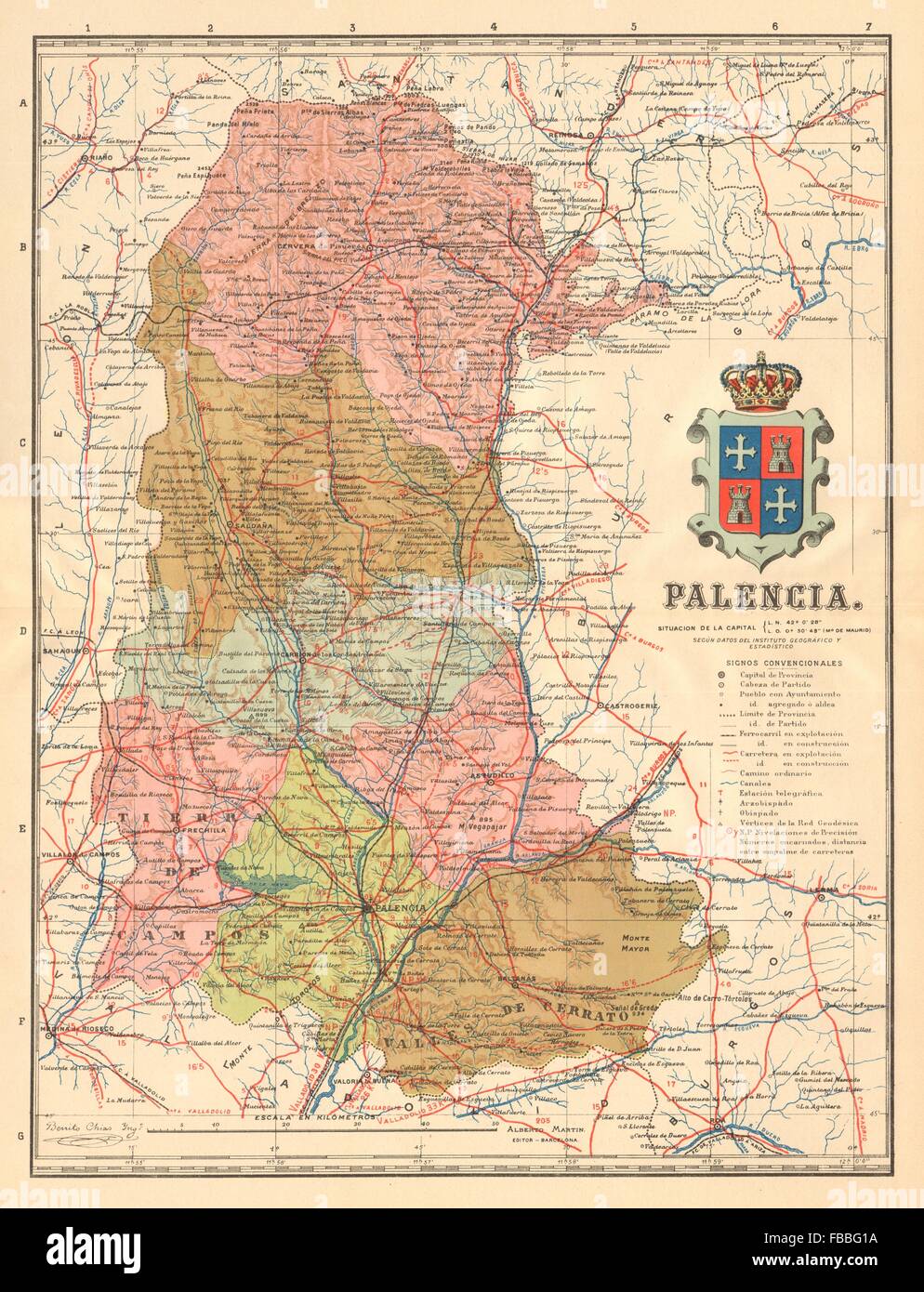 PALENCIA. Castilla y León. Mapa antiguo de la provincia. ALBERTO MARTIN c1911 Stock Photo