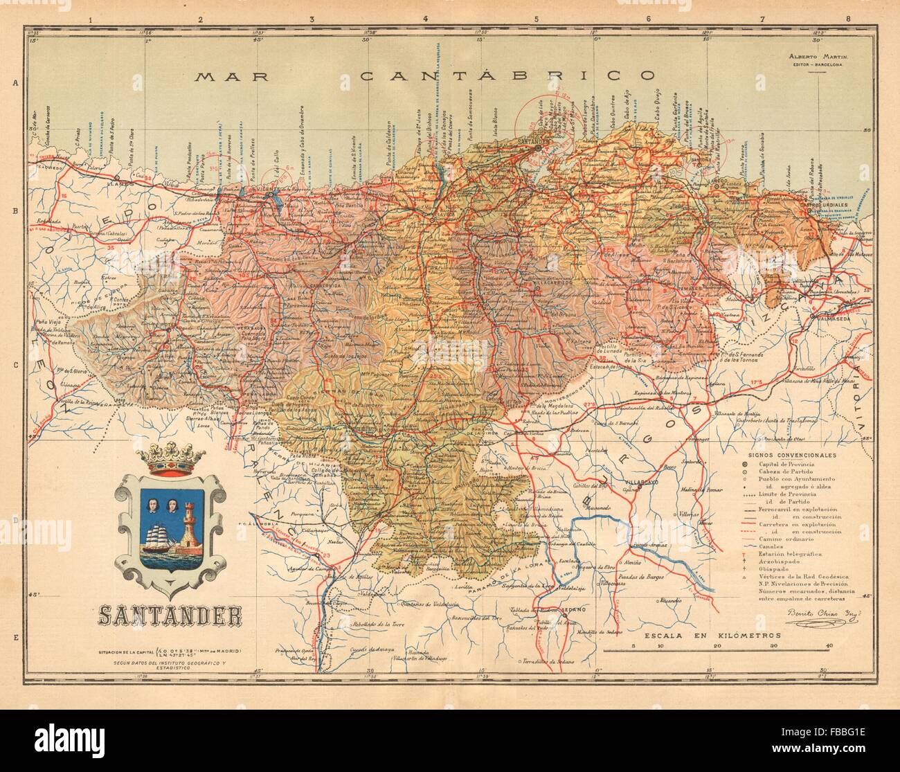 CANTABRIA. Santander. Mapa antiguo de la provincia. ALBERTO MARTIN, c1911 Stock Photo