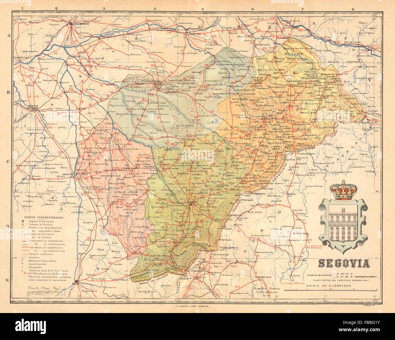 SEGOVIA. Castilla y León. Mapa antiguo de la provincia. ALBERTO MARTIN c1911 Stock Photo