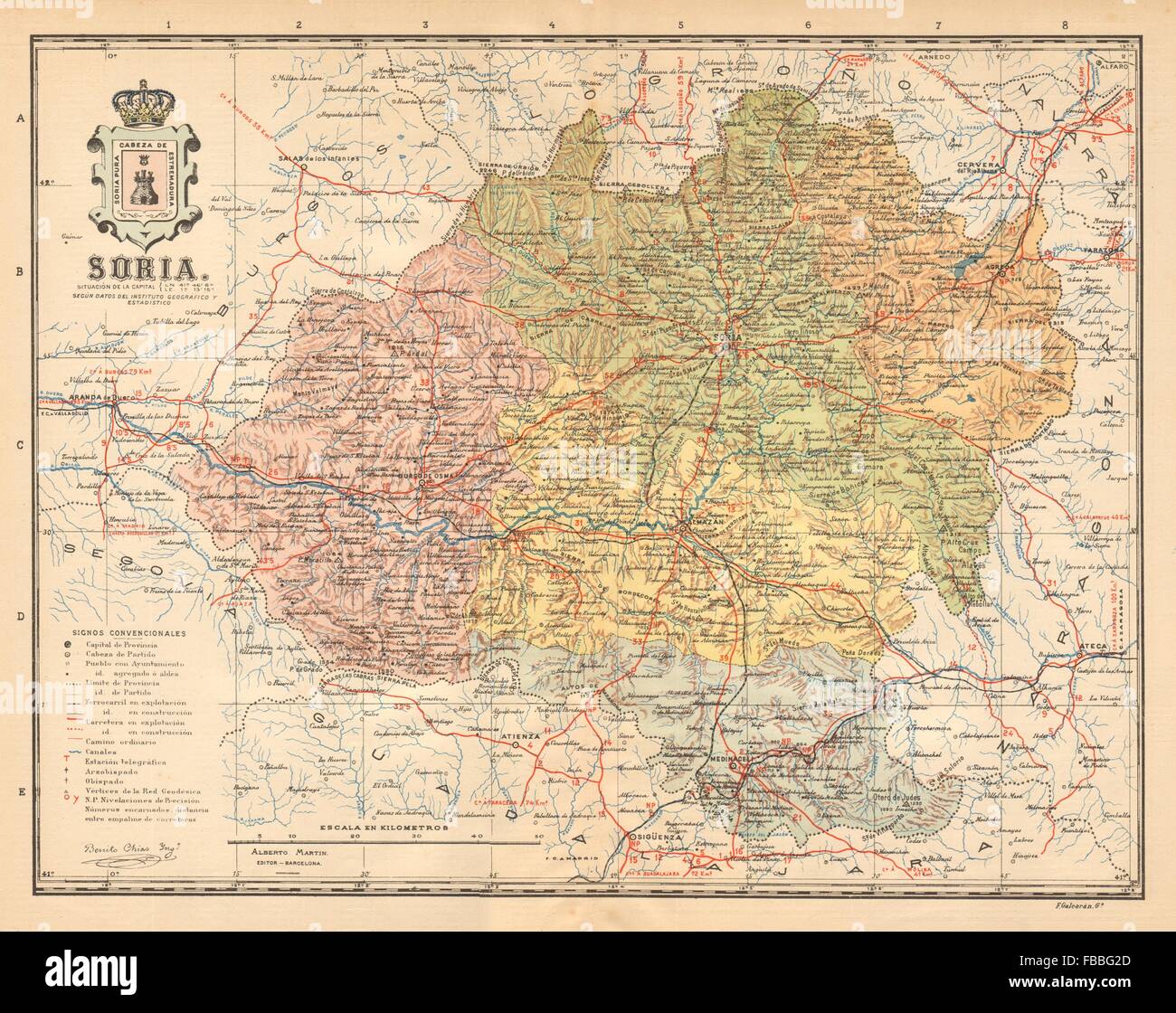 SORIA. Castilla y León. Mapa antiguo de la provincia. ALBERTO MARTIN, c1911 Stock Photo