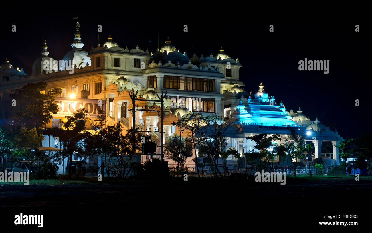 Night view of ISKCON Temple Chennai, Madras, Tamil Nadu, India, Asia Stock Photo