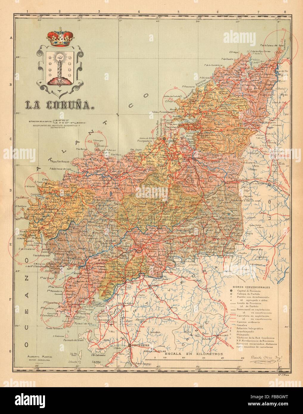LA CORUÑA. A Coruña, La Coruna. Galicia. Mapa antiguo provincia. MARTIN c1911 Stock Photo