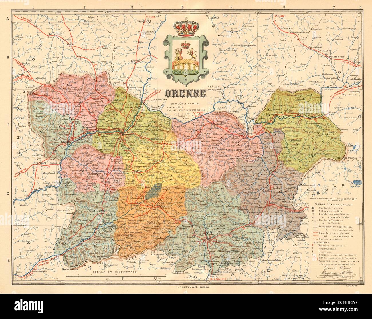 ORENSE. Ourense. Galicia. Mapa antiguo de la provincia. ALBERTO MARTIN c1911 Stock Photo