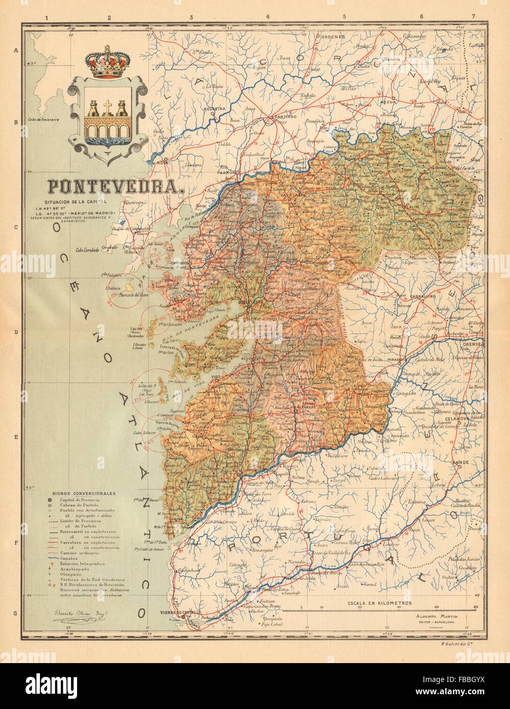 PONTEVEDRA. Galicia. Mapa antiguo de la provincia. ALBERTO MARTIN, c1911 Stock Photo