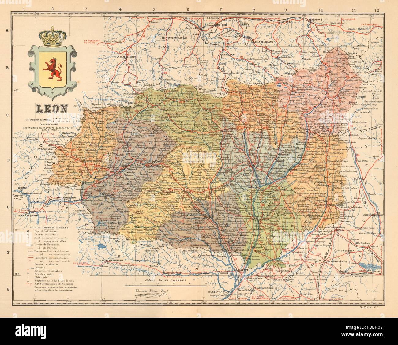 LEÓN. Leon. Castilla y León. Mapa antiguo de la provincia. ALBERTO MARTIN c1911 Stock Photo