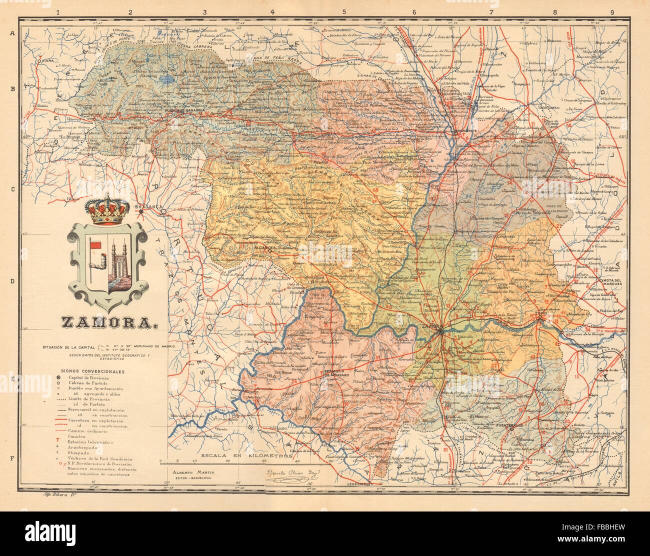 ZAMORA. Castilla y León. Mapa antiguo de la provincia. ALBERTO MARTIN, c1911 Stock Photo