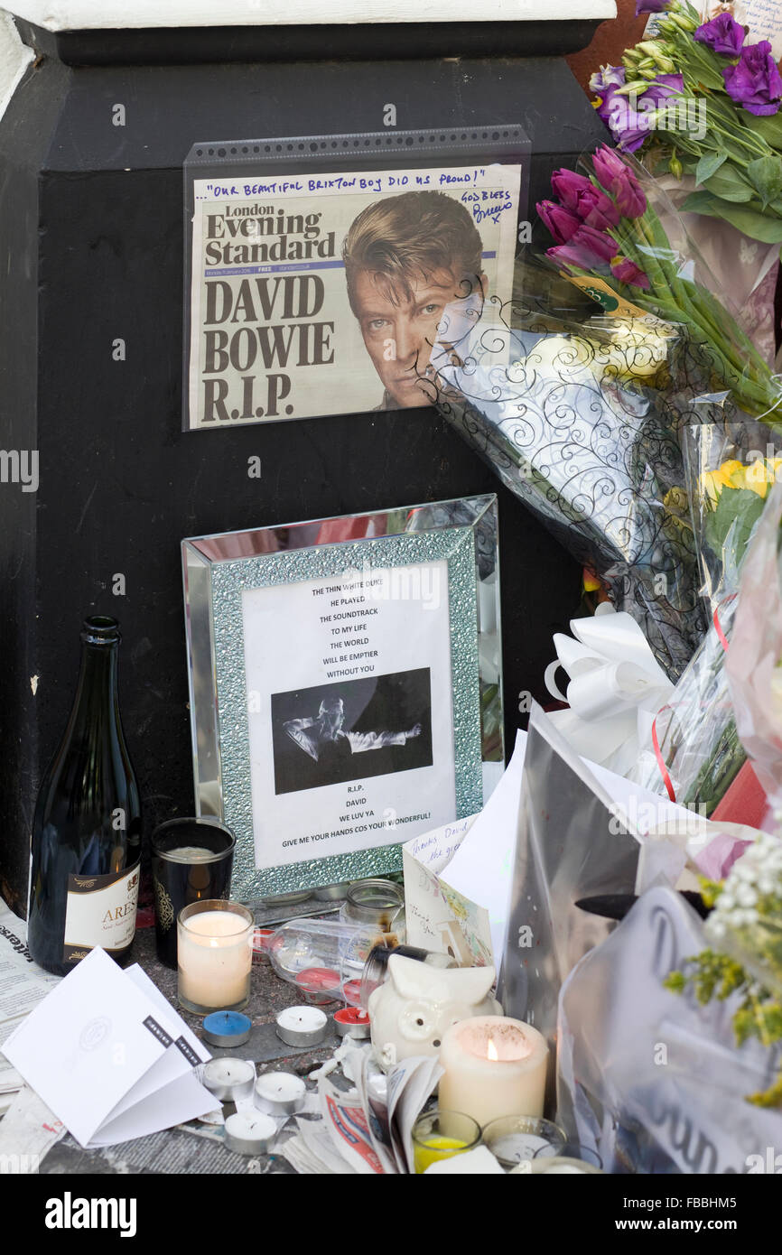 Tributes and messages from fans, mural of the late David Bowie in ...