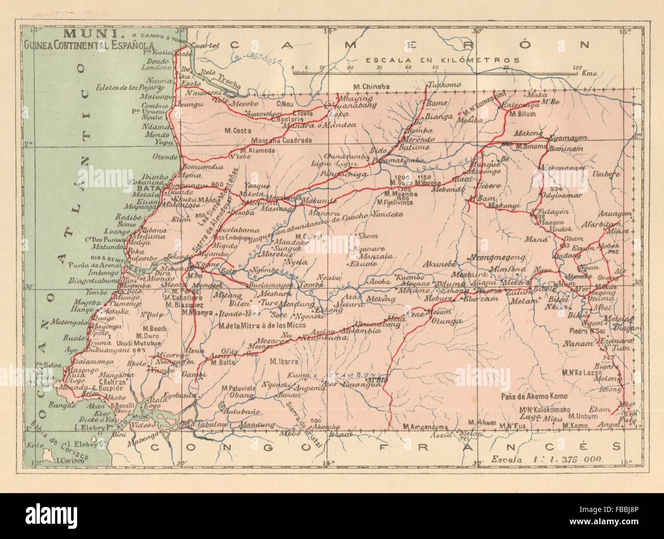 EQUATORIAL GUINEA ECUATORIAL. Muni Guinea continental Espanola. MARTIN c1911 map Stock Photo