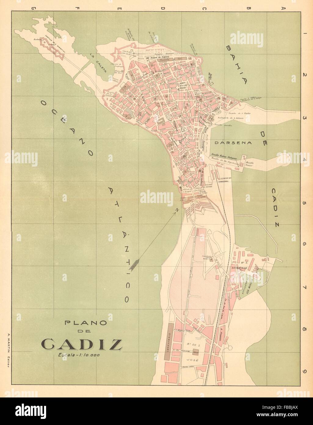CADIZ. Plano antiguo de la cuidad. Antique town/city plan. MARTIN, c1911 map Stock Photo