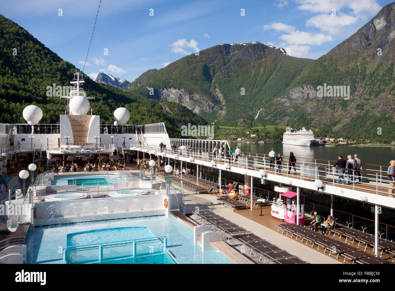 MSC Opera Cruise ship approaching Flam in the Norwegian Fjords Stock Photo