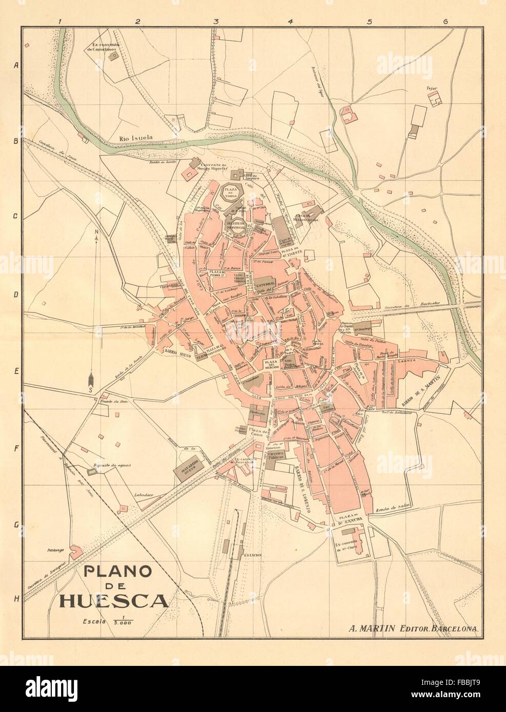HUESCA. Plano antiguo de la cuidad. Antique town/city plan. MARTIN, c1911 map Stock Photo