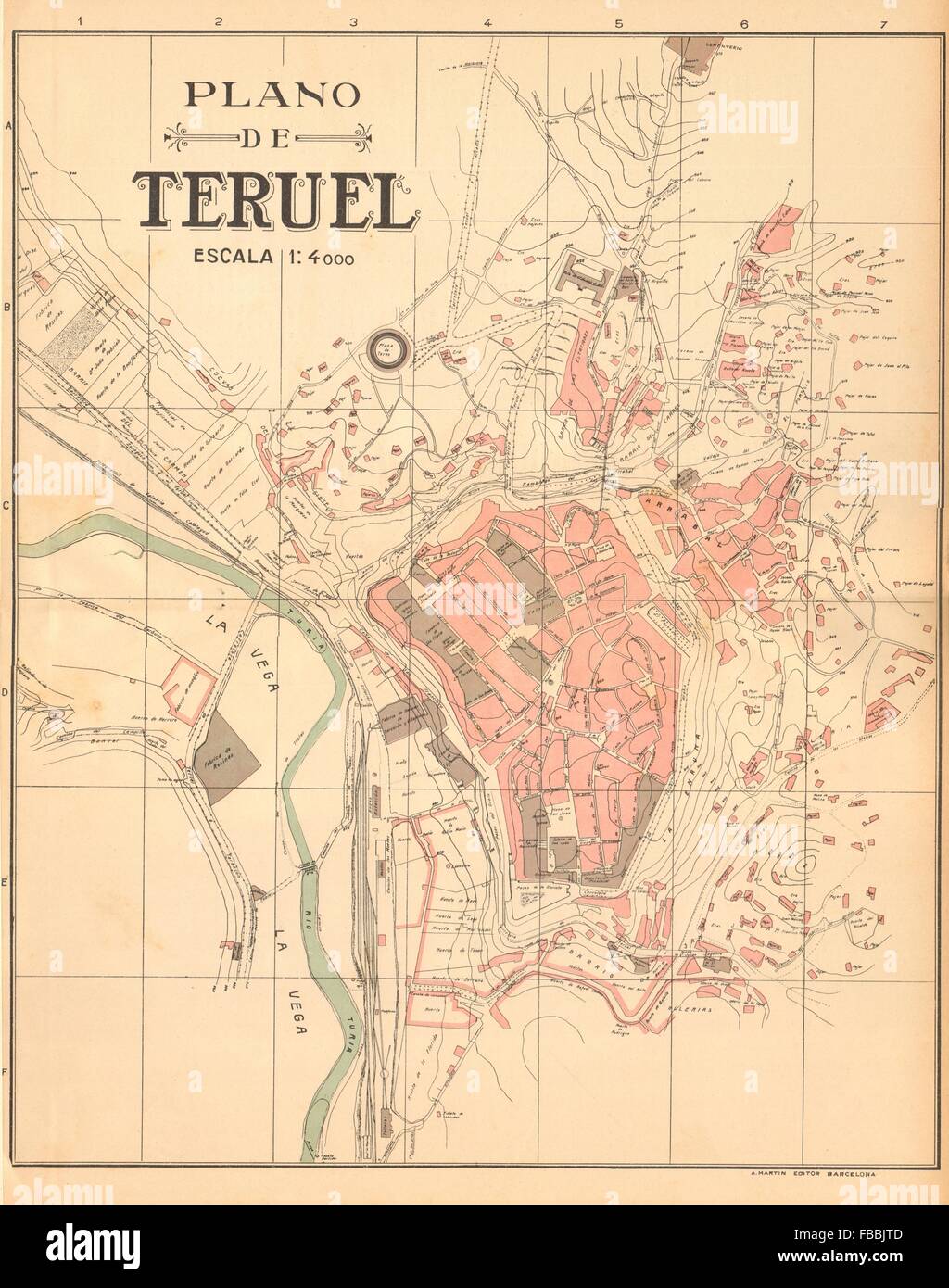 TERUEL. Plano antiguo de la cuidad. Antique town/city plan. MARTIN, c1911 map Stock Photo