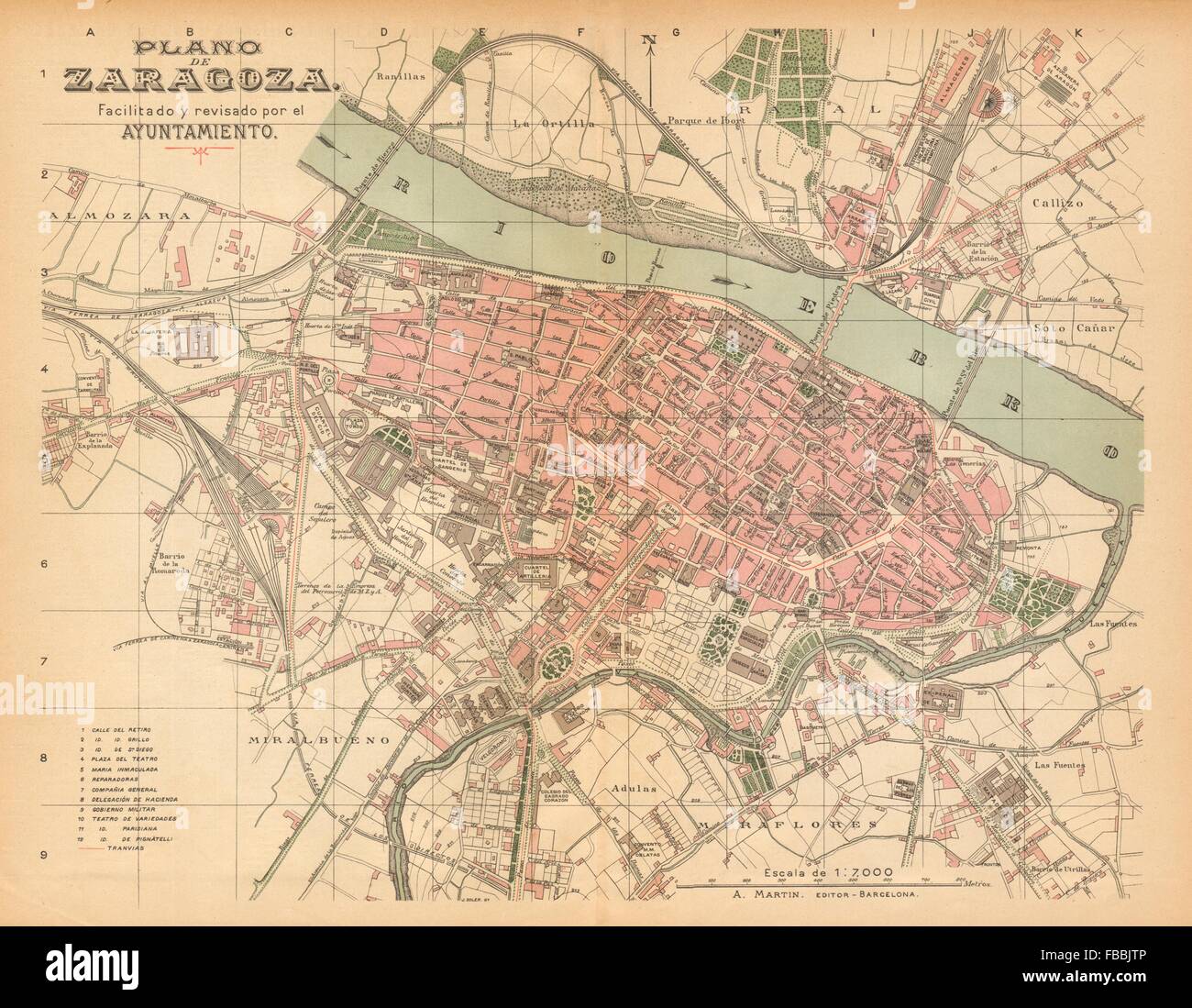 ZARAGOZA Saragossa Plano antiguo cuidad Antique town/city plan. MARTIN ...