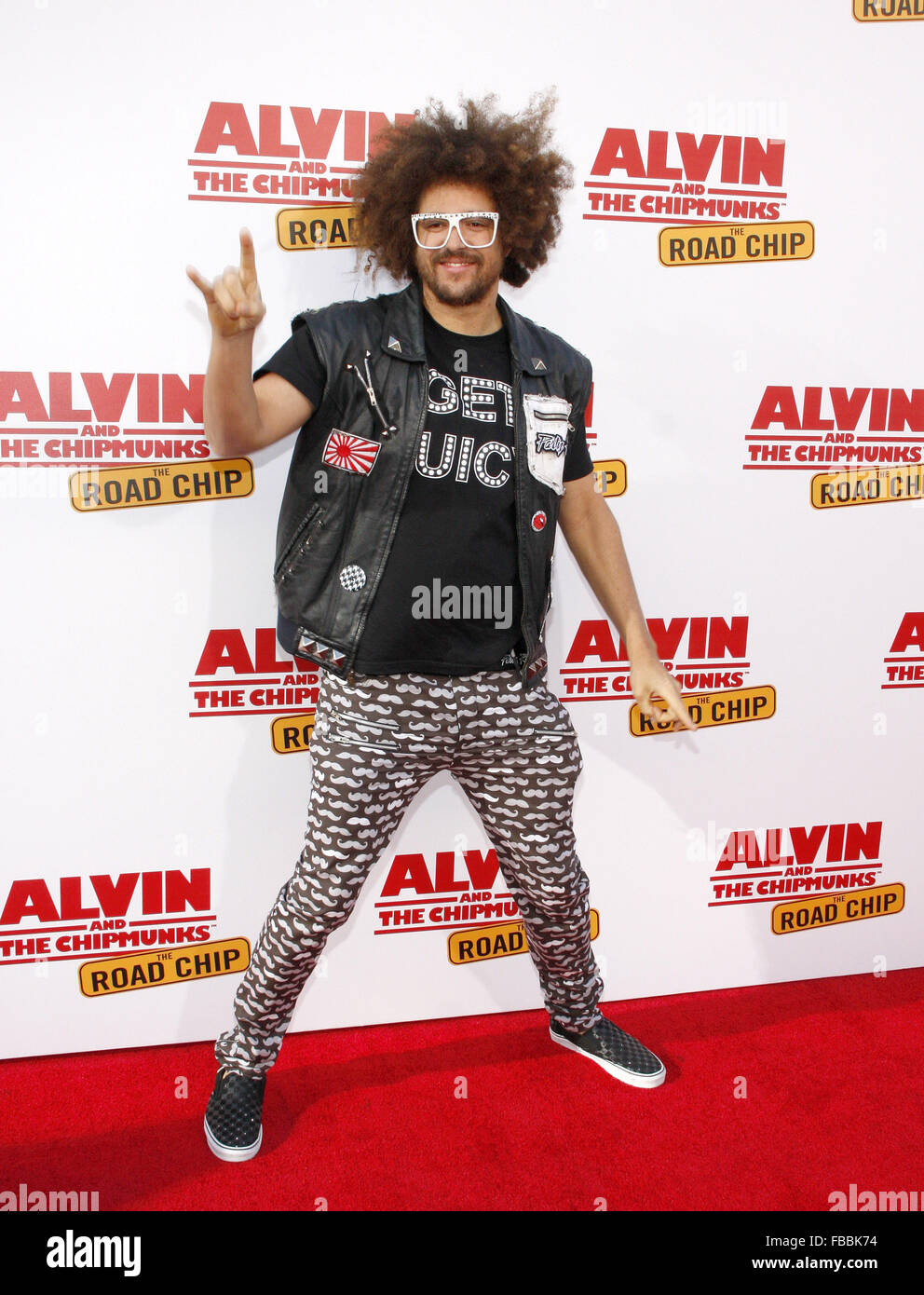 Los Angeles premiere of 'Alvin And The Chipmunks: The Road Chip' held at the Zanuck Theater - Arrivals  Featuring: Redfoo Where: Los Angeles, California, United States When: 12 Dec 2015 Stock Photo