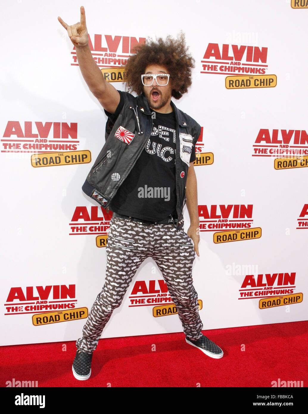 Los Angeles premiere of 'Alvin And The Chipmunks: The Road Chip' held at the Zanuck Theater - Arrivals  Featuring: Redfoo Where: Los Angeles, California, United States When: 12 Dec 2015 Stock Photo