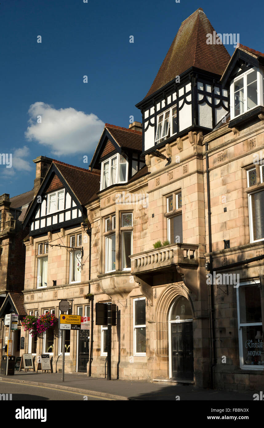 UK, England, Derbyshire, Matlock Bridge, Dale Road, shops in grand Victorian buildings Stock
