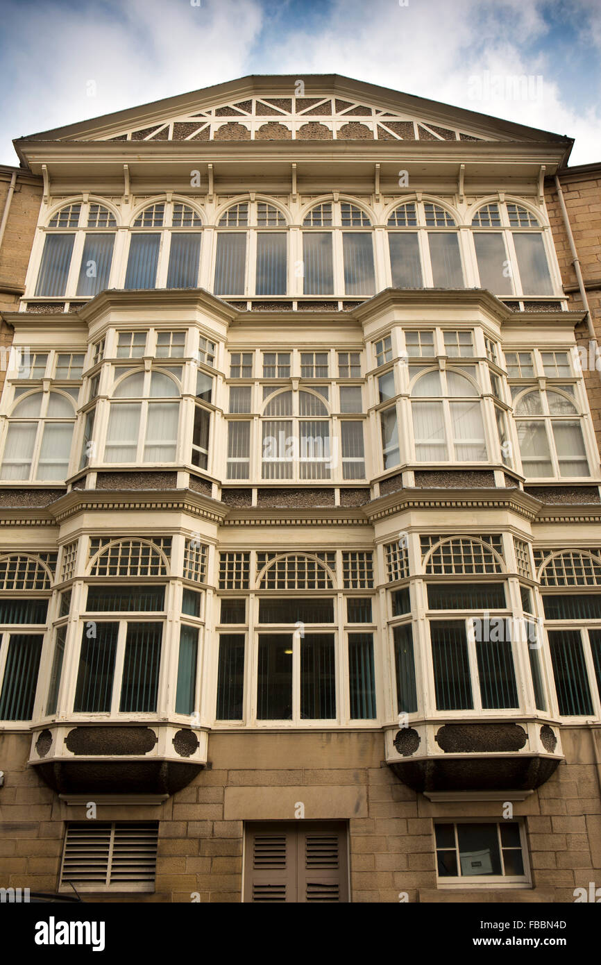 UK, England, Derbyshire, Matlock, Smedley Street, Smedley’s Hydro North Annexe bay windows Stock Photo