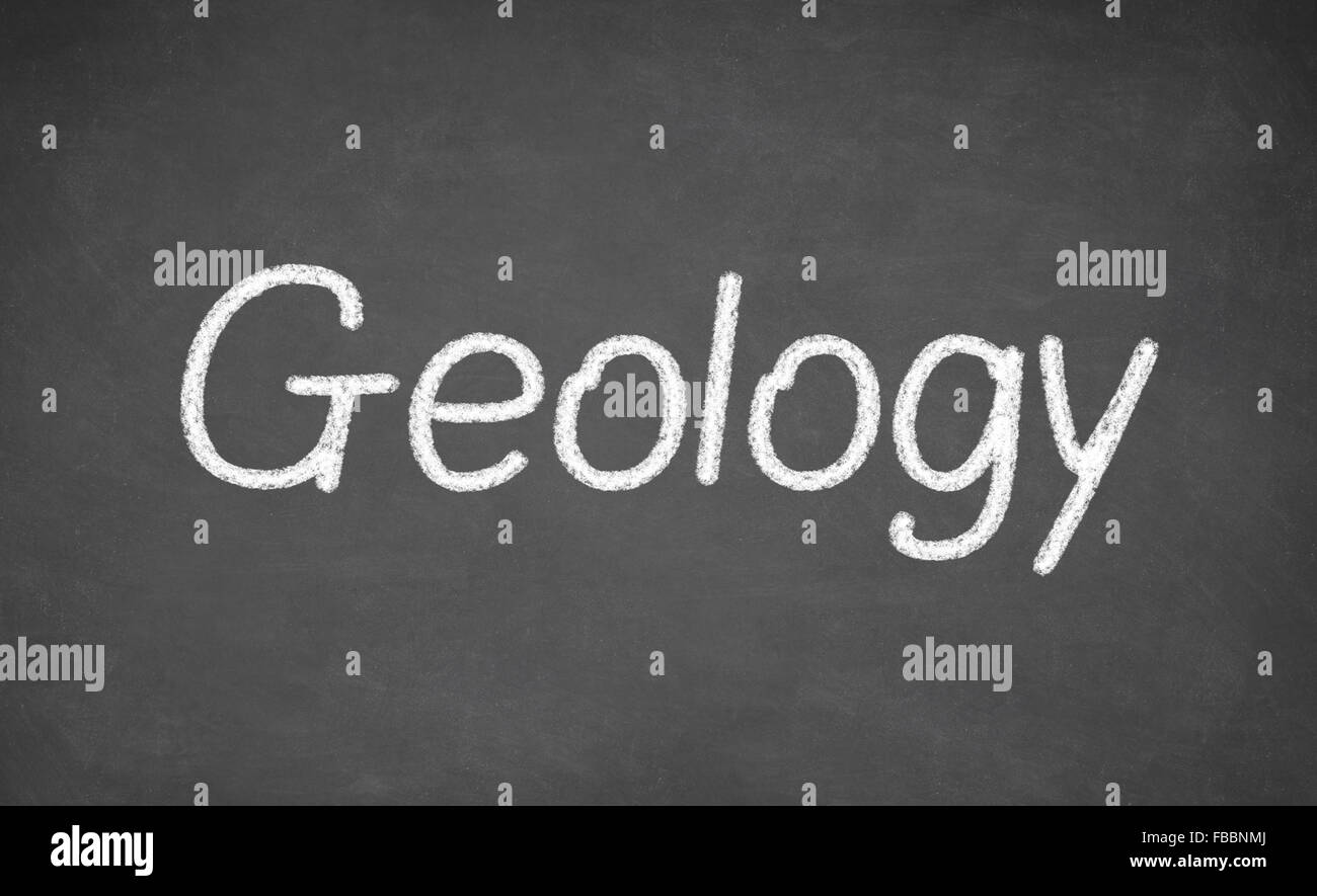Geology lesson on blackboard or chalkboard. Stock Photo
