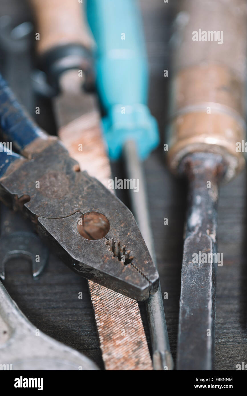 old tools in closeup ,selective focus Stock Photo