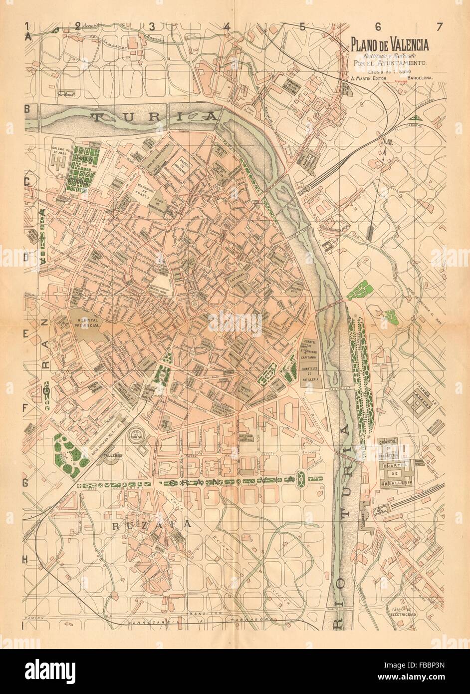 VALENCIA . Plano antiguo de la cuidad. Antique town/city plan. MARTIN, c1911 map Stock Photo