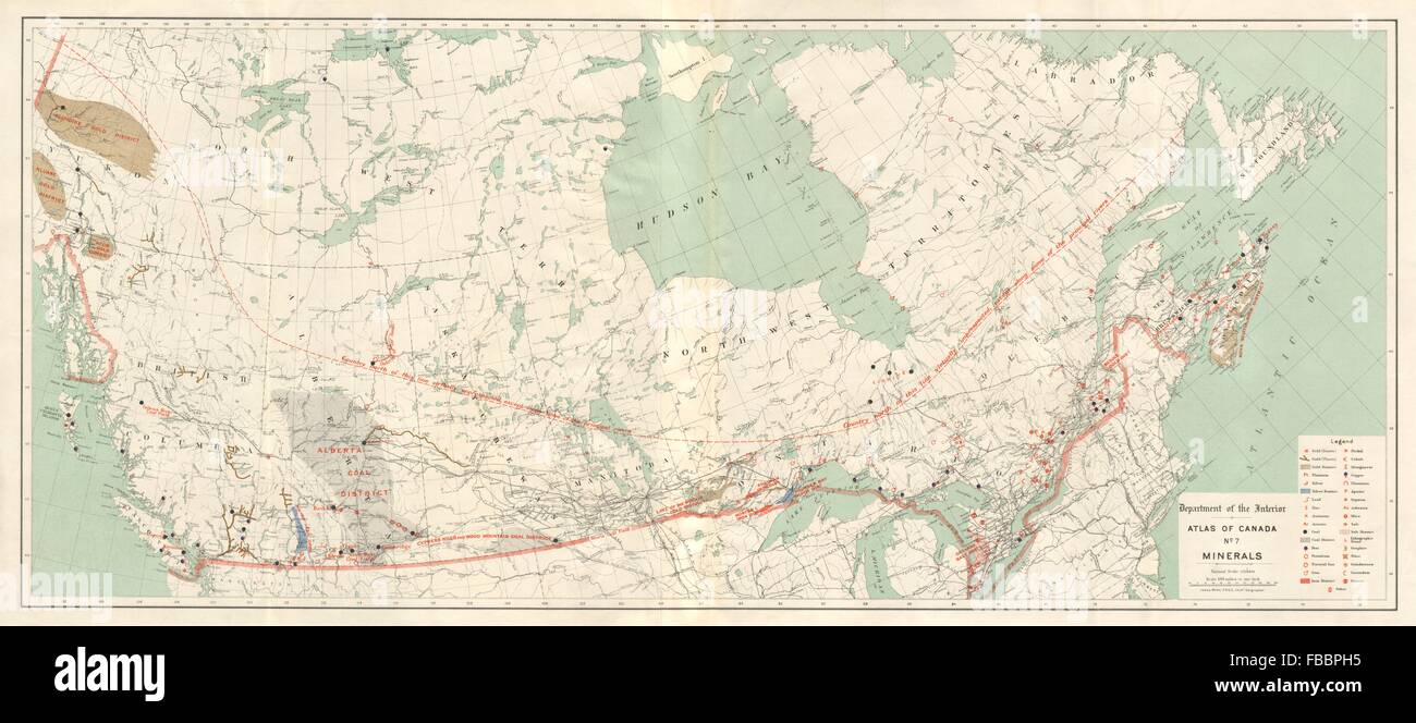 CANADA RESOURCES. Metals minerals gas oil gold coal. Metals WHITE, 1906 map Stock Photo