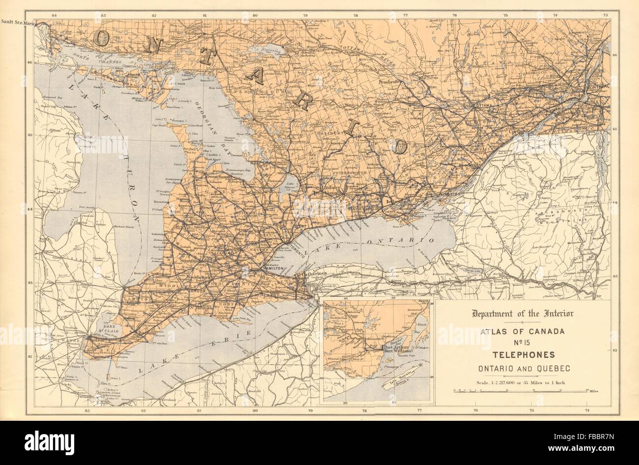 Road Map Of Ontario And Quebec Canada Telephone Cables. Ontario & Quebec. White, 1906 Antique Map Stock  Photo - Alamy