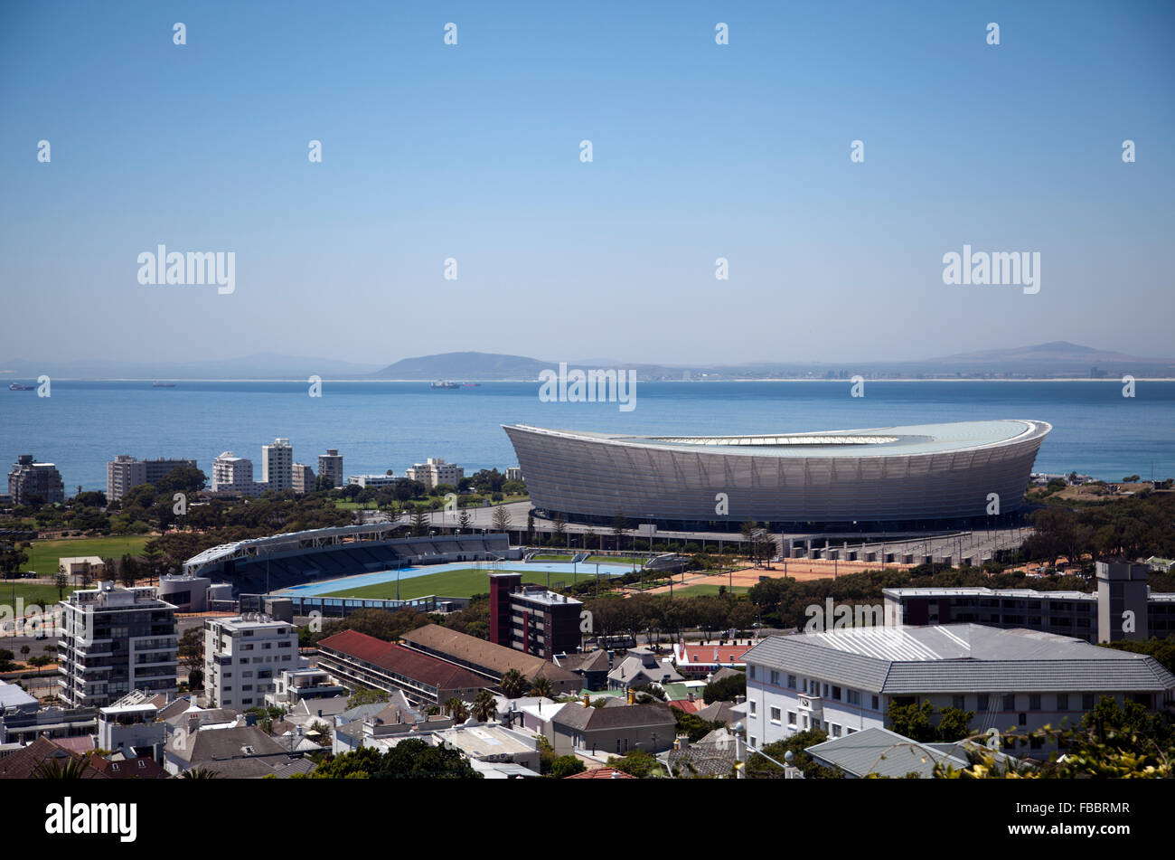Green Point Stadium and Table Bay in Cape Town - South Africa Stock Photo
