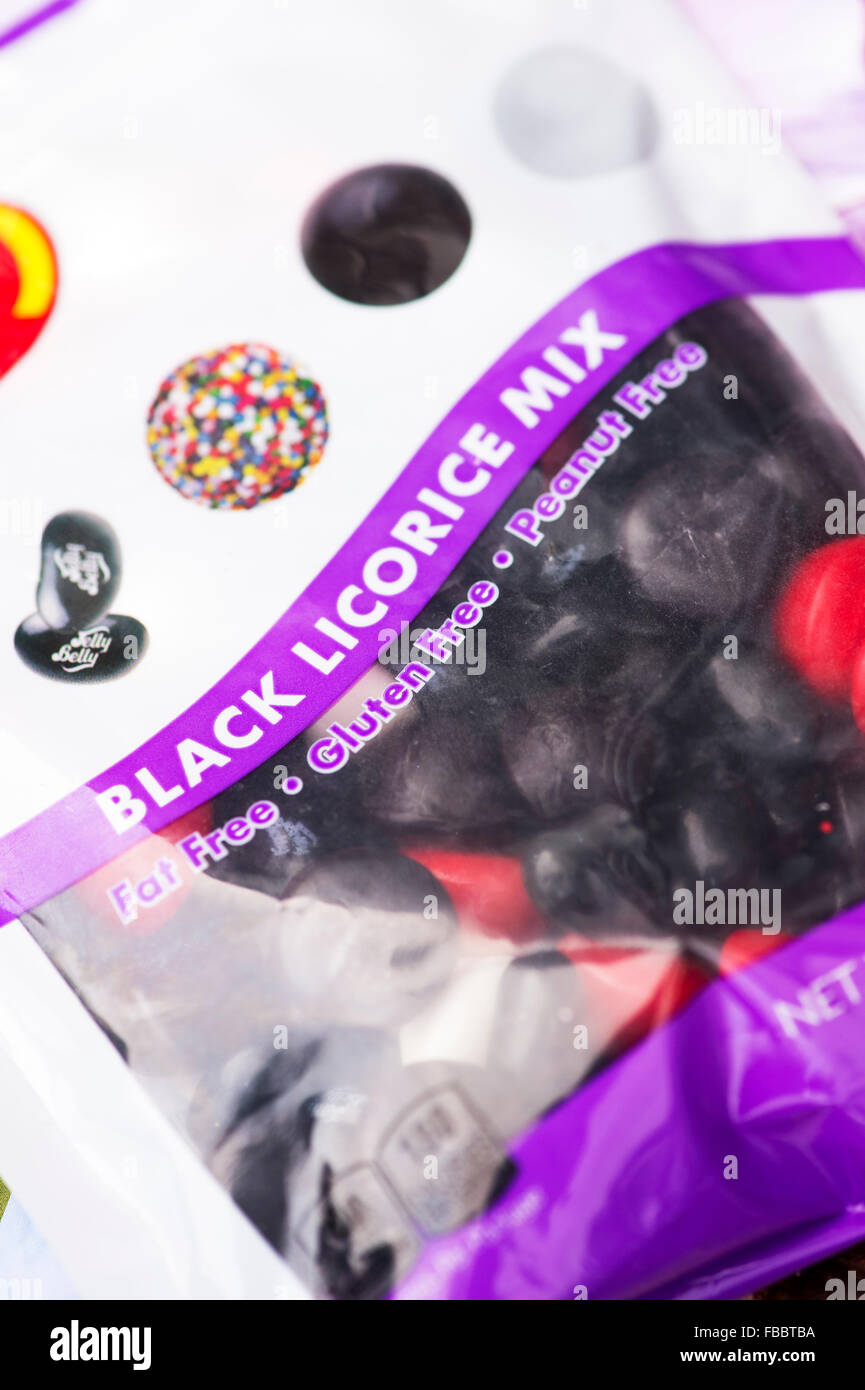 American Black licorice sweet packet Stock Photo