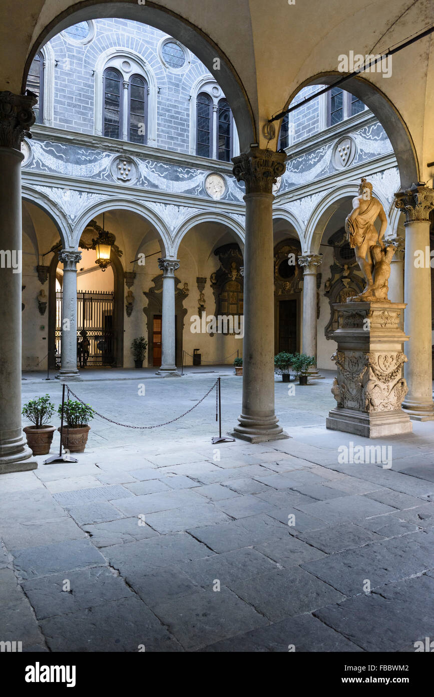 Florence. Italy. Palazzo Medici Riccardi, inner courtyard, designed by Michelozzo di Bartolomeo, 1444-1484. Stock Photo