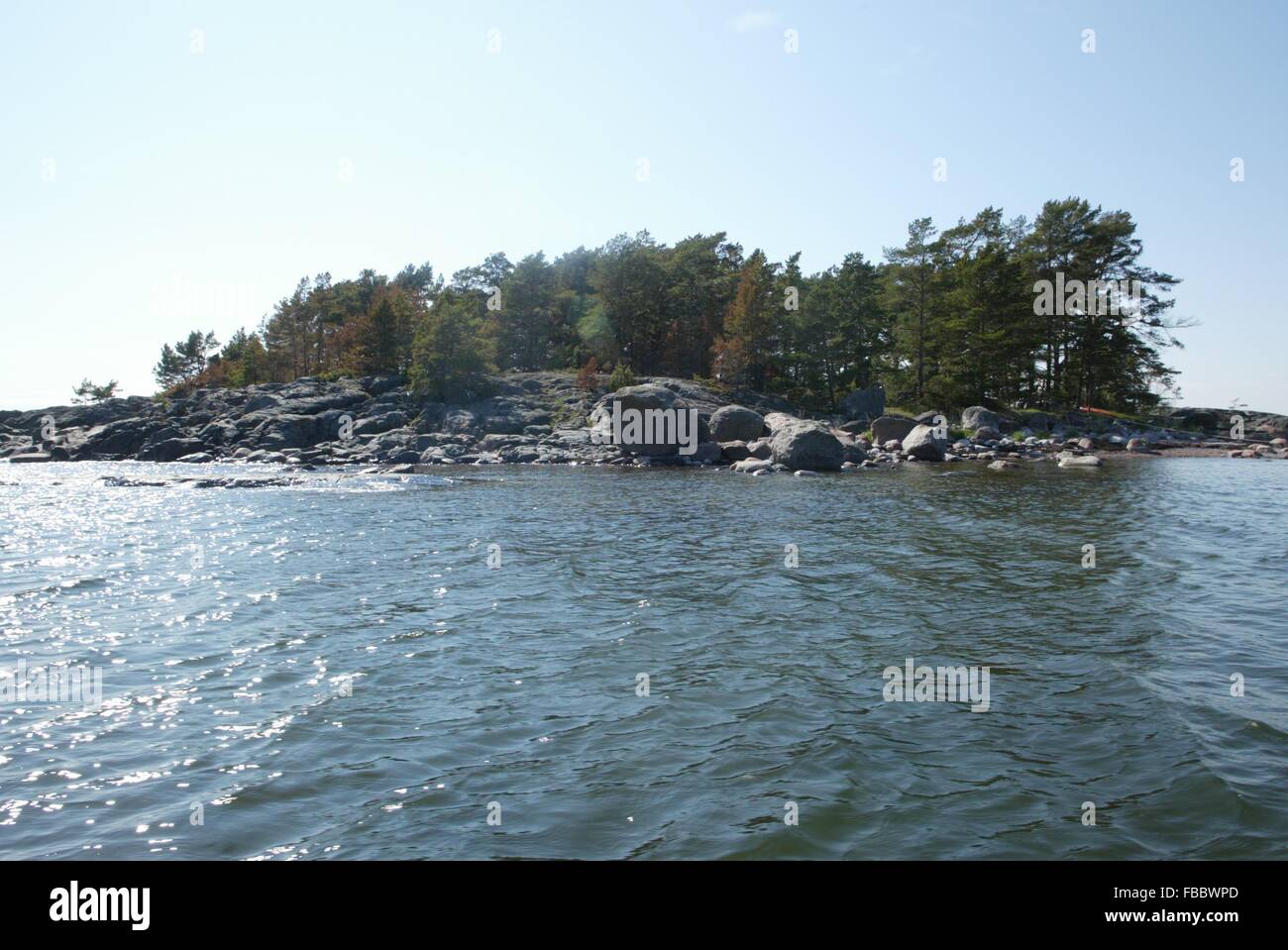Island of Klovharu, a small rocky island where Tovi Jansson artist, and her partner Tuulikki Pietilä spent their summers for close to 30 years , until the 1990's. The Island is featured in the world famous 'Moomin' books and where Tovi Jansson wrote 'The Summer Book' (1972) and 'Notes From an Island (1976), Finland, Scandinavia. Stock Photo