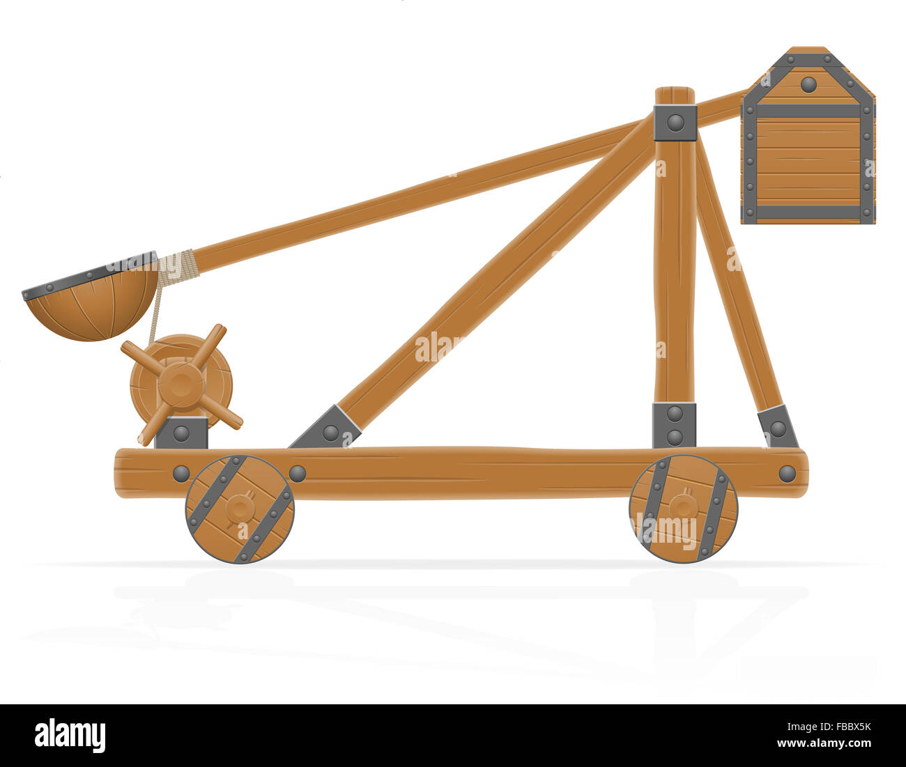old medieval wooden catapult illustration isolated on white background Stock Photo