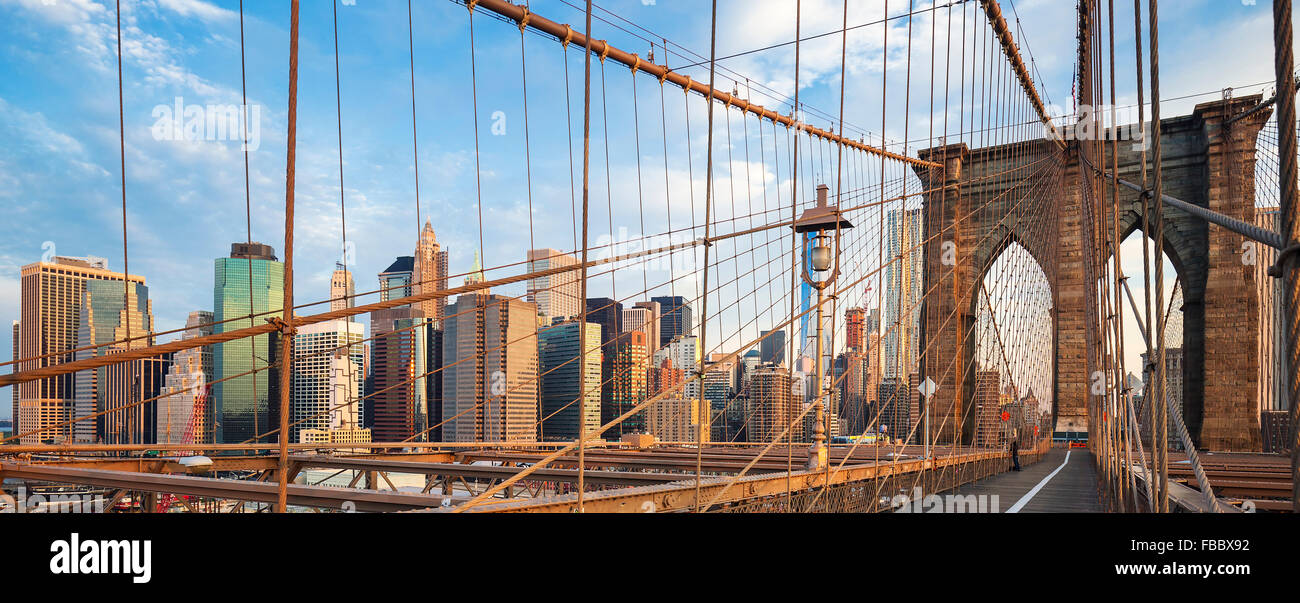 Panoramic view of Brooklyn Bridge, New York, USA. Stock Photo