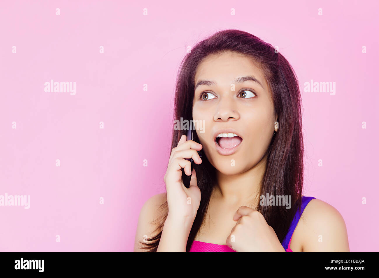 1 indian Young Woman talking Mobile Phone Stock Photo