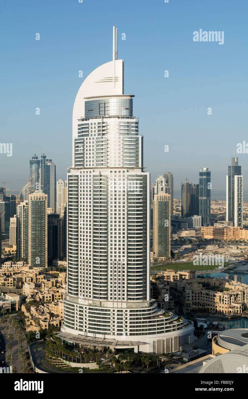 View of Address Hotel in Downtown Dubai before fire on New Year 2016 in Dubai United Arab Emirates Stock Photo