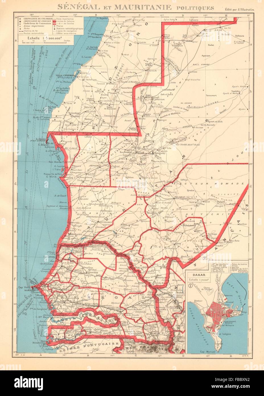 FRENCH WEST AFRICA. Senegal & Mauritanie/Mauritania. Dakar plan, 1938 old  map Stock Photo - Alamy