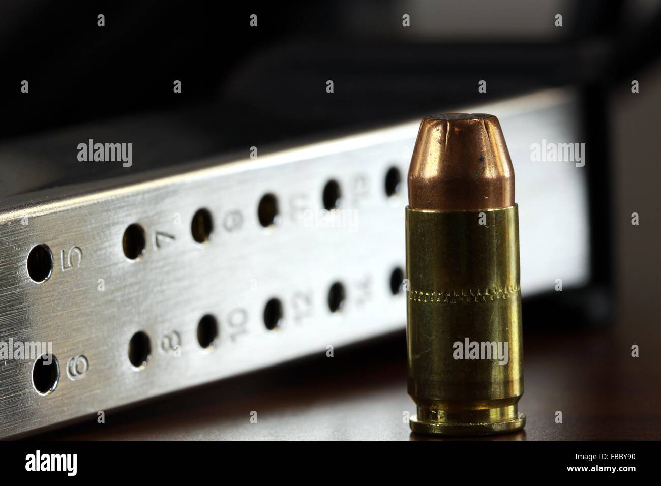 Bullets with gun clip - Gun rights concept Stock Photo