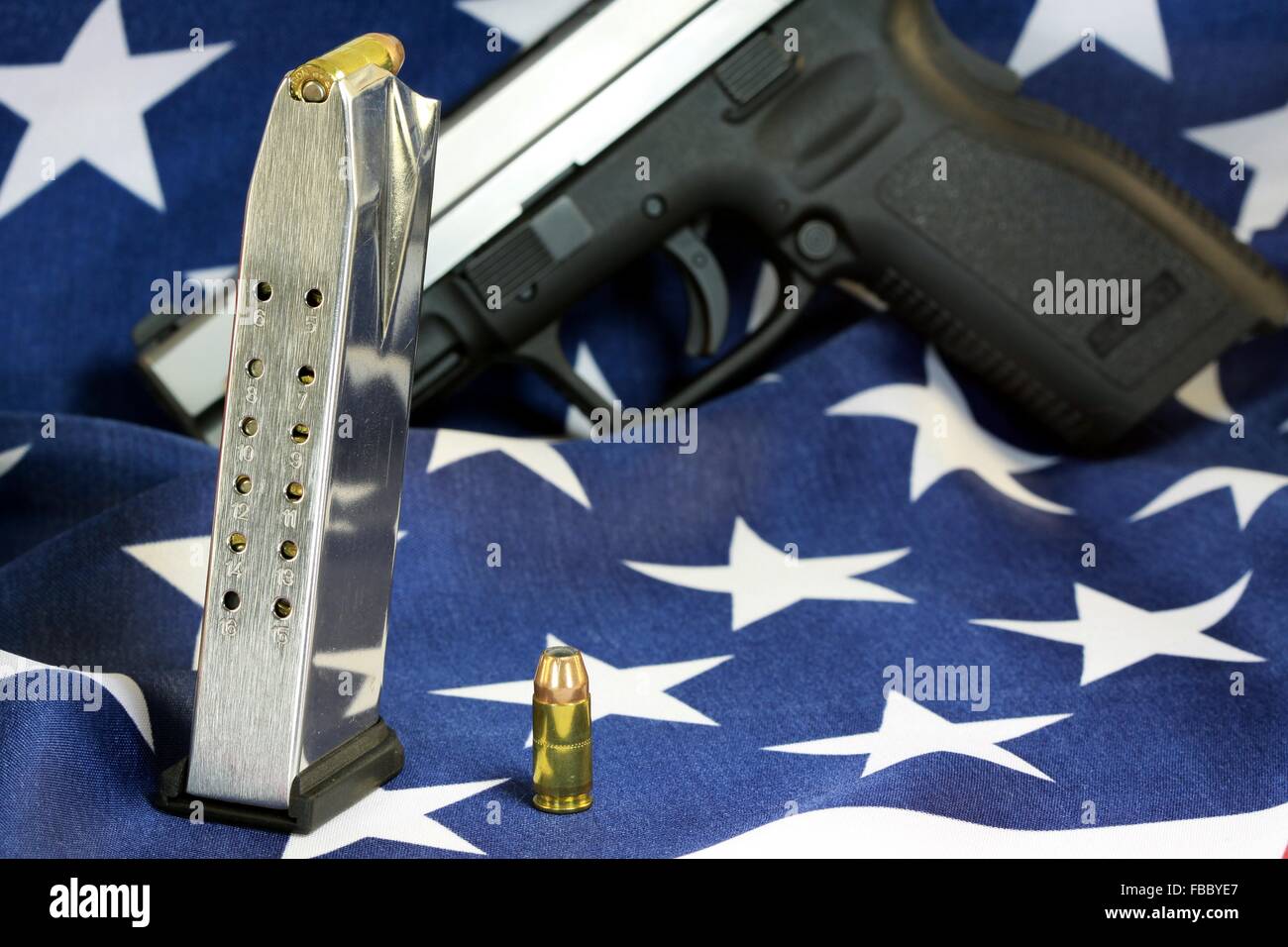 Handgun with United States flag - The Right to Bear Arms Stock Photo