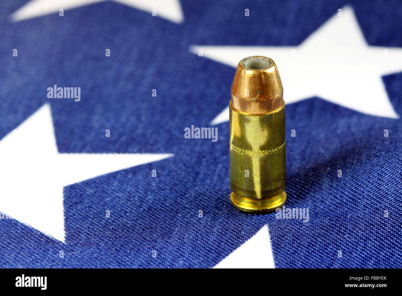 Ammunition on United States flag - Second Amendment Rights Stock Photo