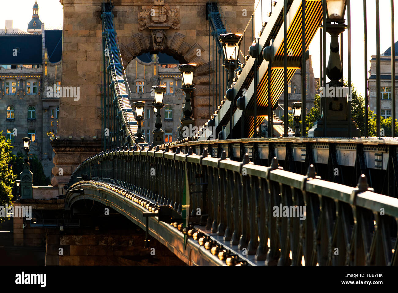 Szechenyi chain bridge, River danube, Budapest, Hungary, cycling, cyclists Stock Photo