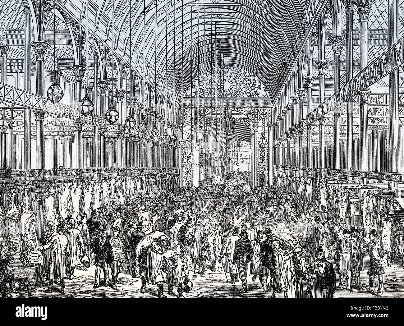 Smithfield Market, meat and poultry market hall, 19th century, London ...