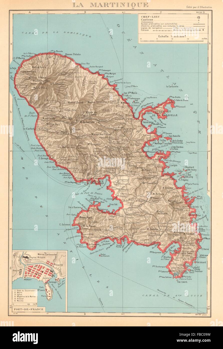 MARTINIQUE. Fort-de-France plan. Antilles françaises French West Indies 1938 map Stock Photo