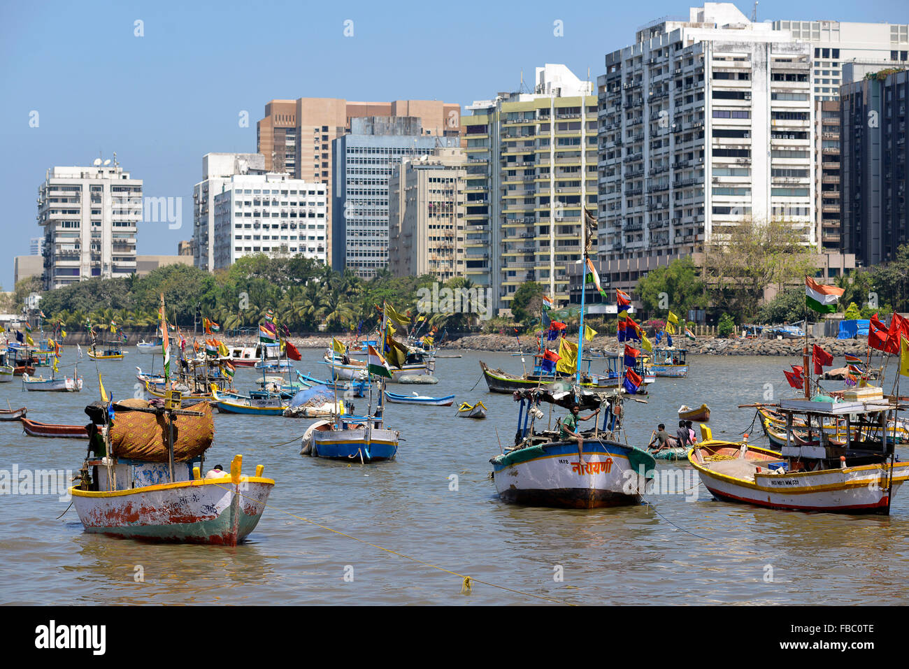 India Mumbai Bombay Fishing boats at Macchimar Nagar Fishing Village