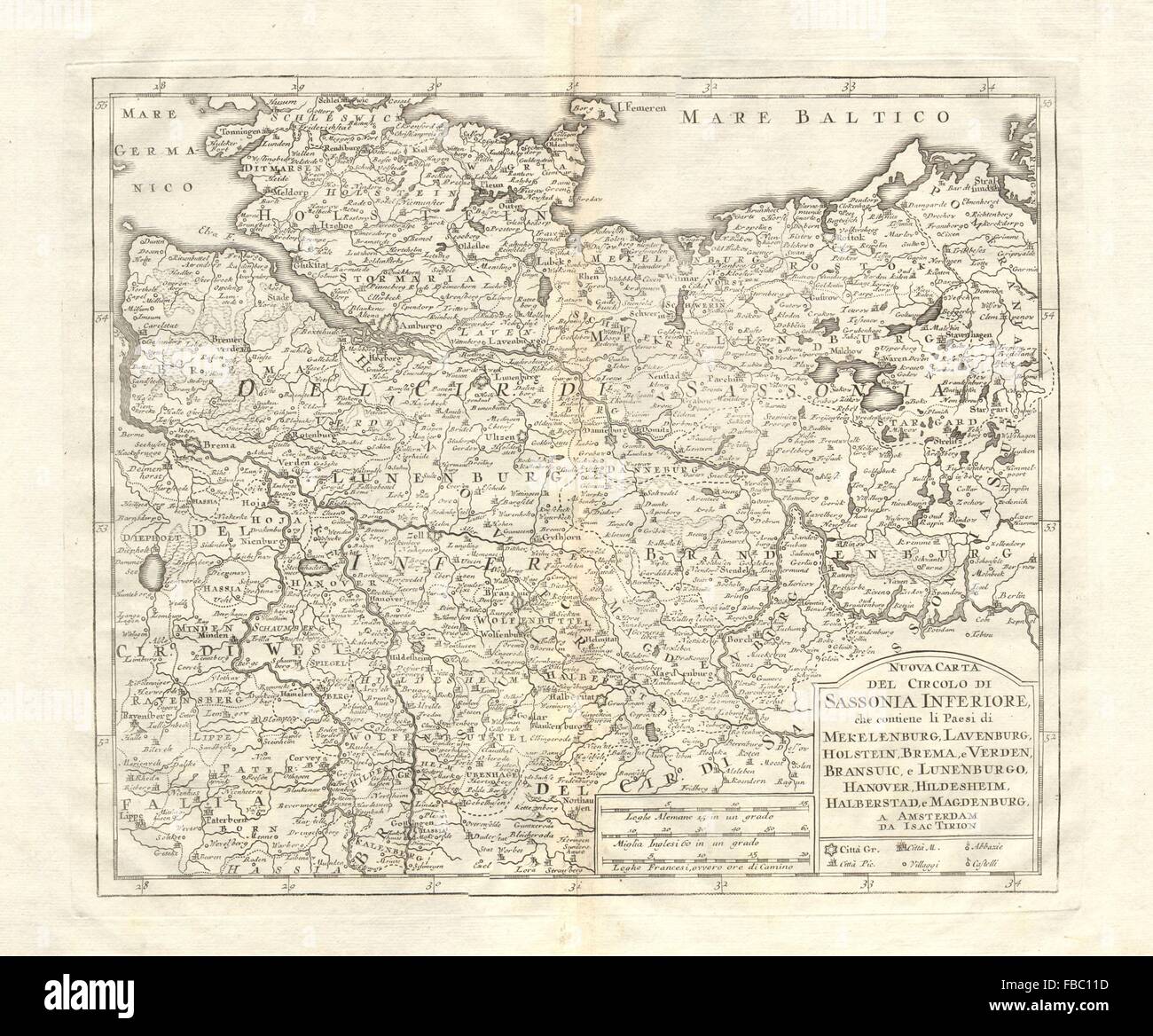 'Nuova Carta del Circolo di Sassonia Inferiore..', by Isaak TIRION, 1740 map Stock Photo