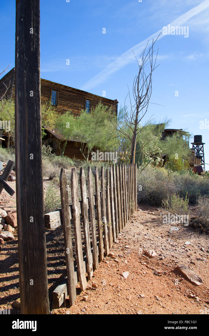 Old picket fence in the desert of Arizona Stock Photo