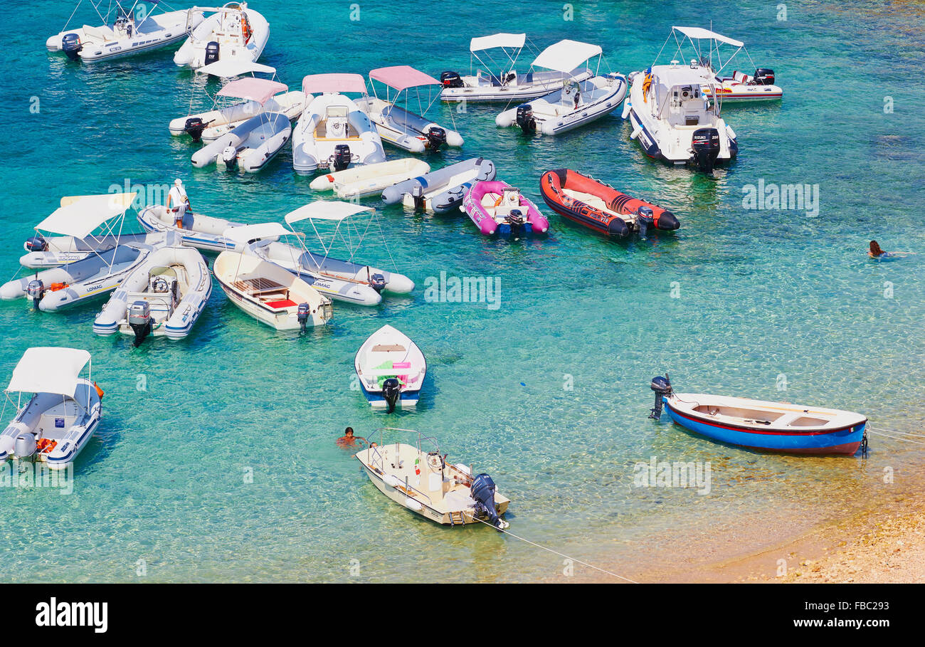 Variety of small boats Isole Tremiti Apulia Puglia Italy Europe Stock Photo