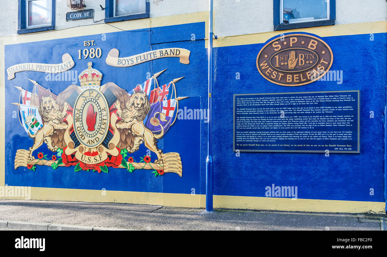 A mural in tribute to Shankill protestant Boys Flute Band. Stock Photo