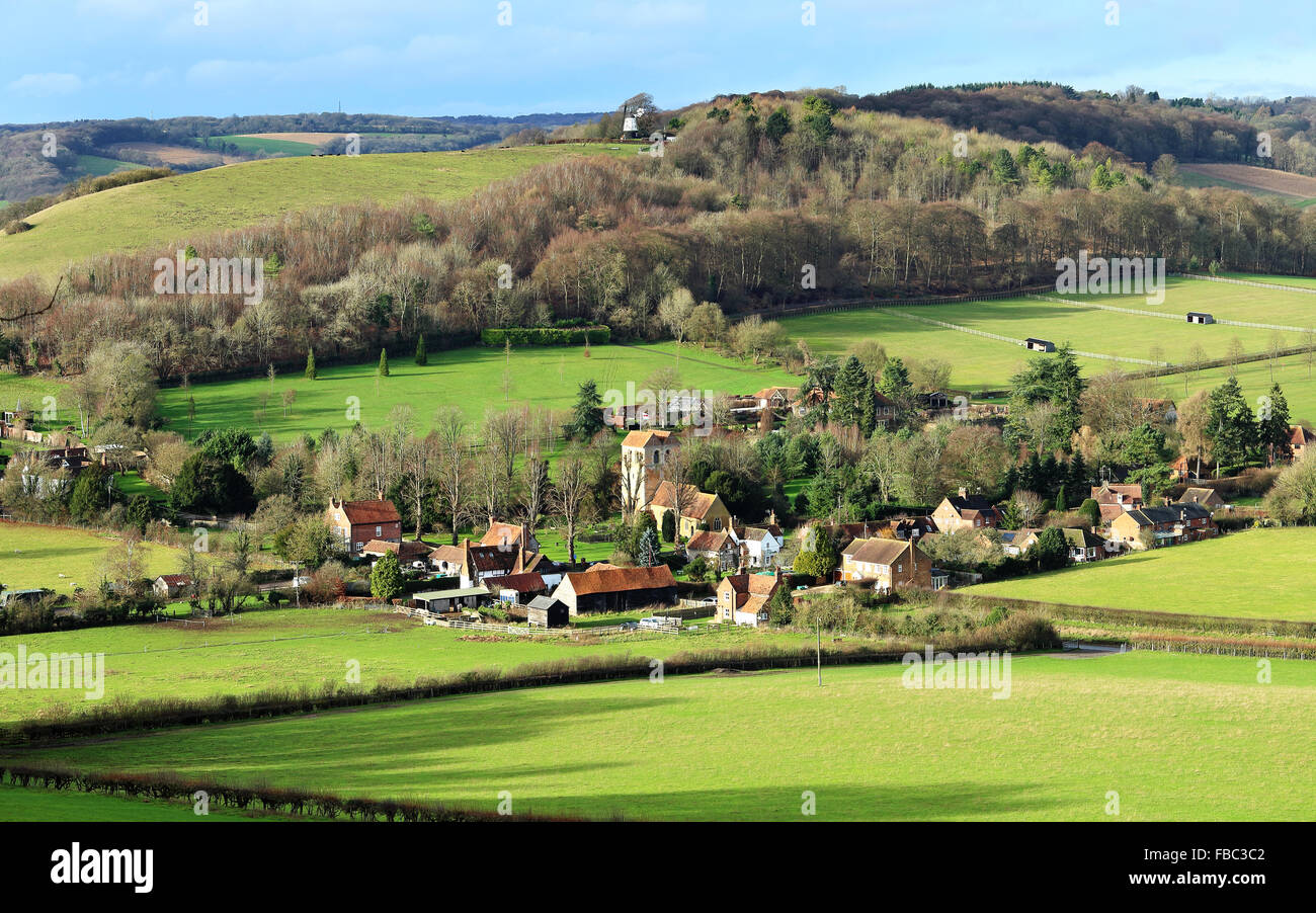 An English Rural Hamlet in the Chiltern Hills bathed in Winter sunshine