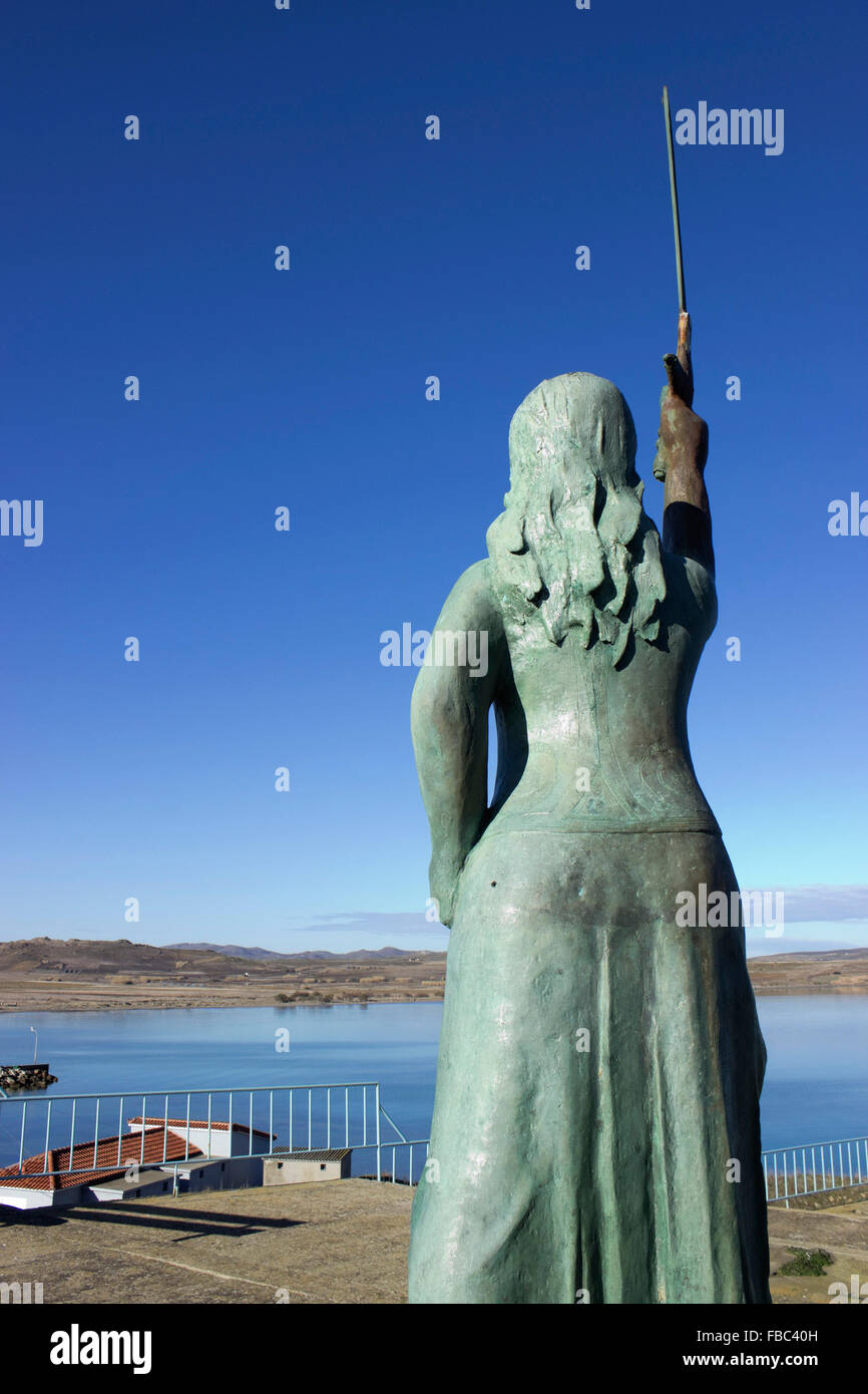 Back view of Maroula the amazon, sculpture, looking west of Kotsinas bay,  Lemnos or limnos island, Greece Stock Photo - Alamy