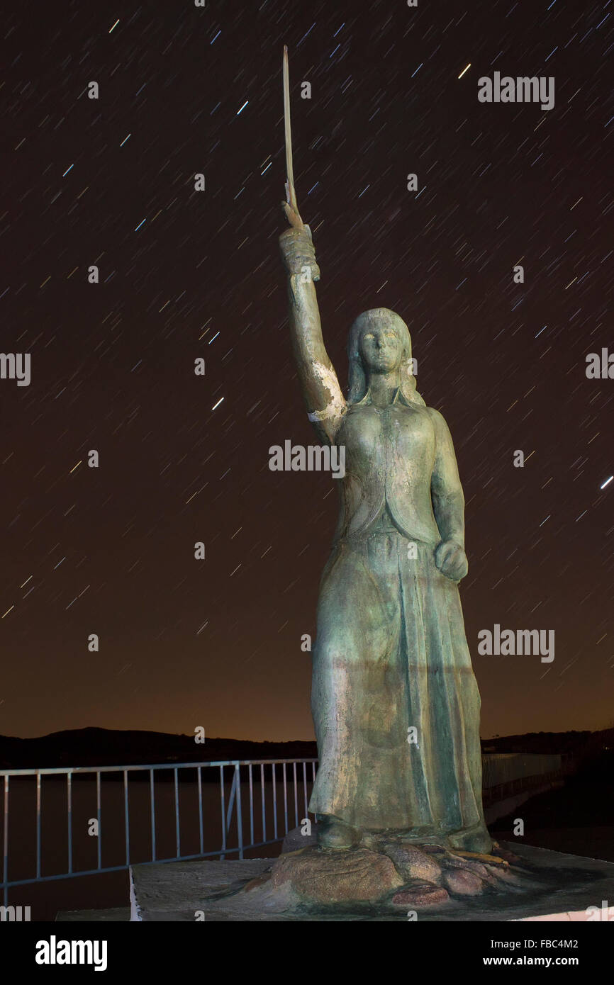 Maroula the amazon statue by sculptor Hippocrates Savvouras, night lit